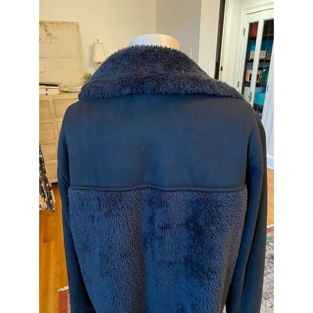 Democracy Black Asymmetrical‎ Zip Faux Fur Moto Jacket Women's L